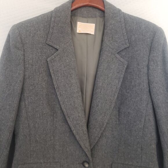 VTG Pendleton 100% Virgin Wool Old‎ Money Blazer Gray One Button Size 12 - Picture 2 of 12